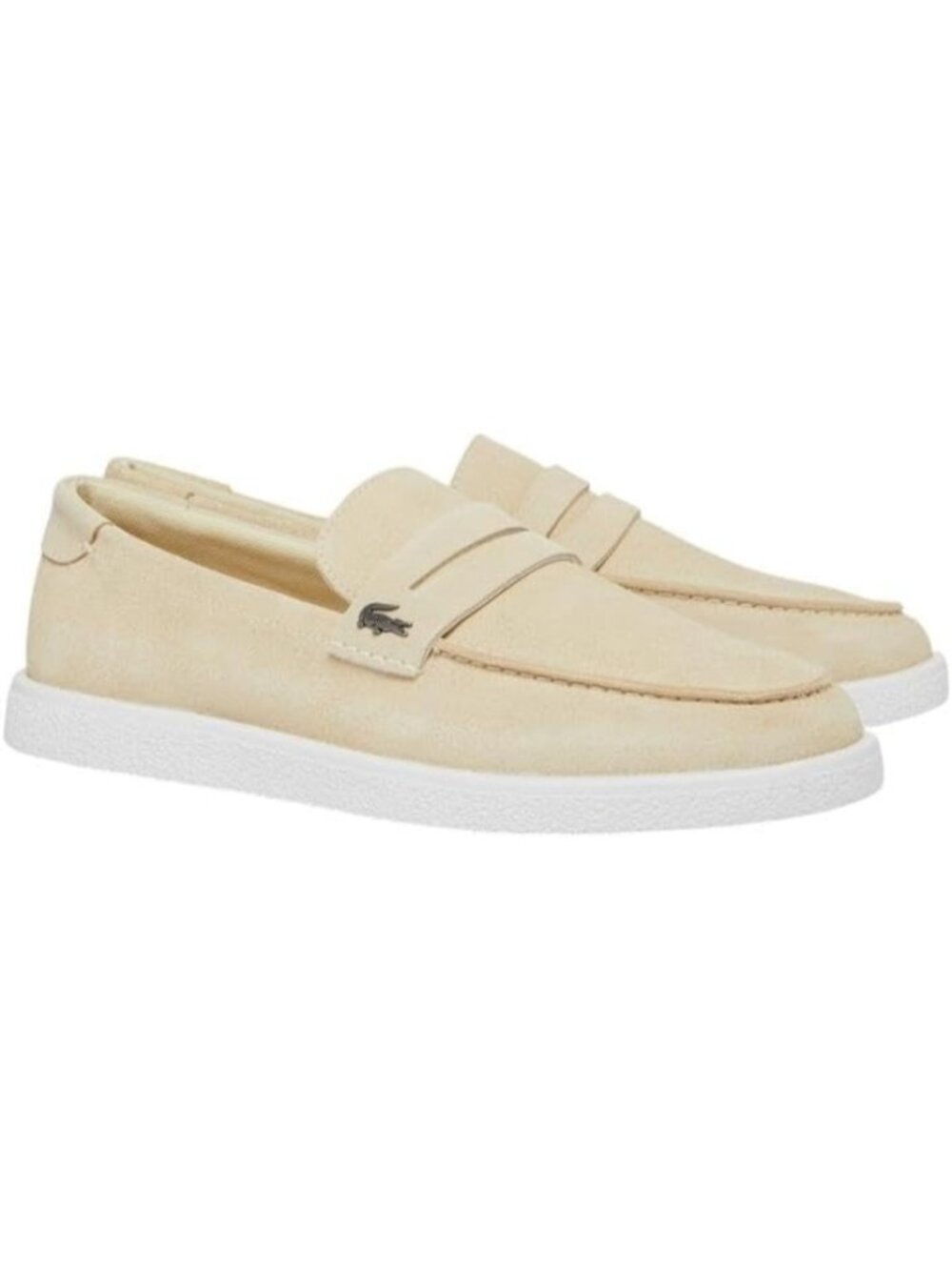 Lacoste Men's Yellow White Moc Toe Cochet Suede Comfortable Fit Slip On Loafers